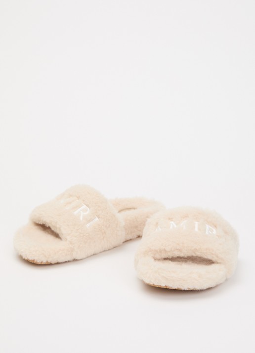 AMIRI Slipper van imitatiebont met logoborduring - detail 3 creme