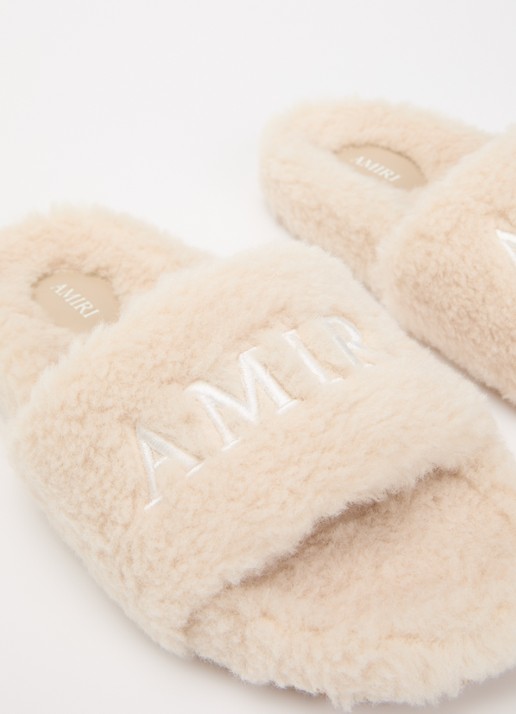 AMIRI Slipper van imitatiebont met logoborduring - detail 6 creme