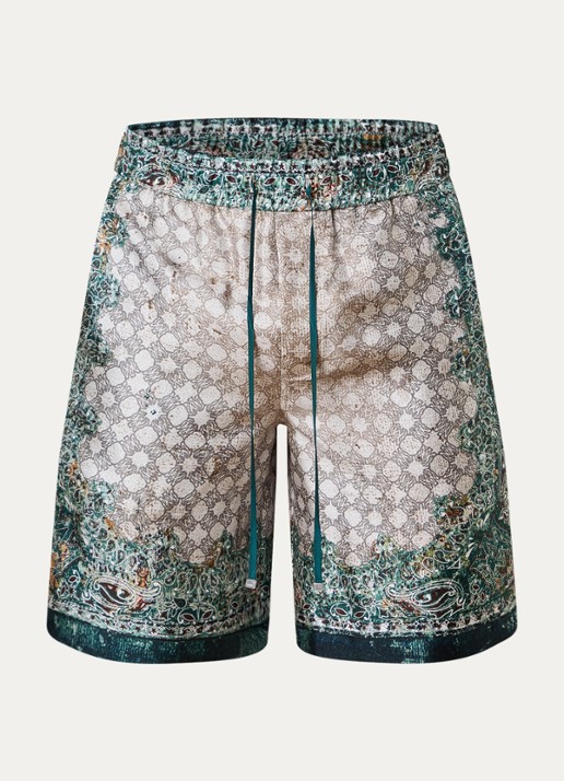 AMIRI Straight fit korte broek van zijde met print - voorkant groen