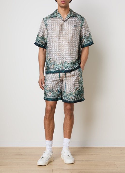 AMIRI Straight fit korte broek van zijde met print - voorkant 2 groen