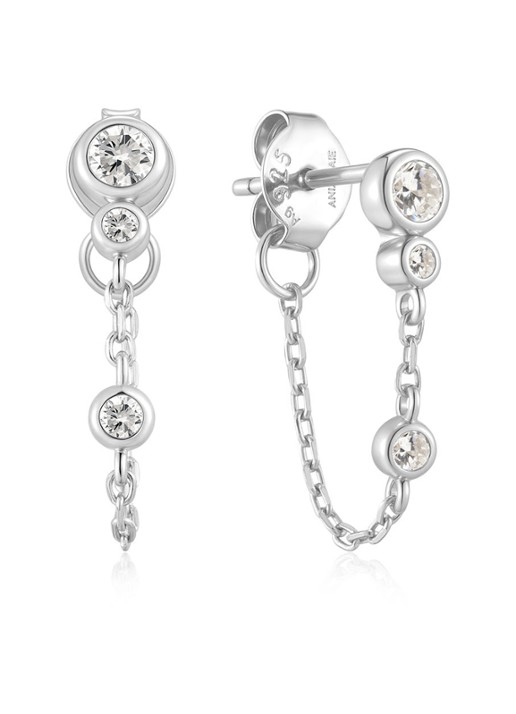 Ania Haie Drop Chain oorstekers van zilver - voorkant zilver