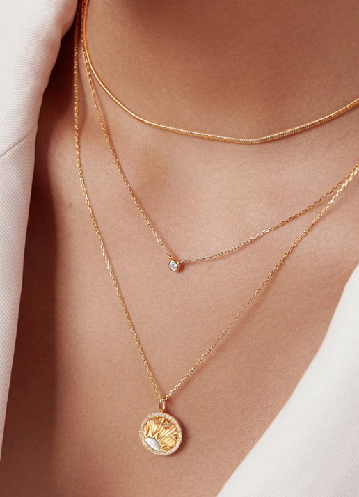 Ania Haie Solitaire ketting M verguld - voorkant 2 goud