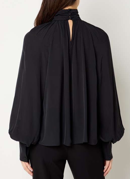 Anine Bing Anne blouse met opstaande kraag en ballonmouwen - achterkant 2 zwart