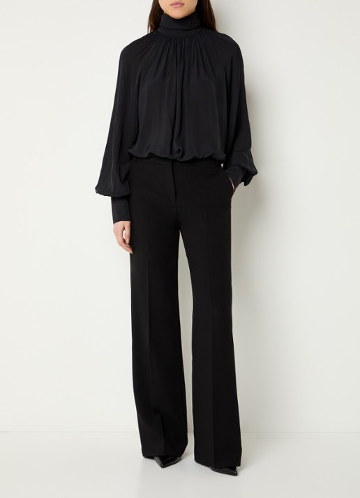 Anine Bing Anne blouse met opstaande kraag en ballonmouwen - voorkant 4 zwart