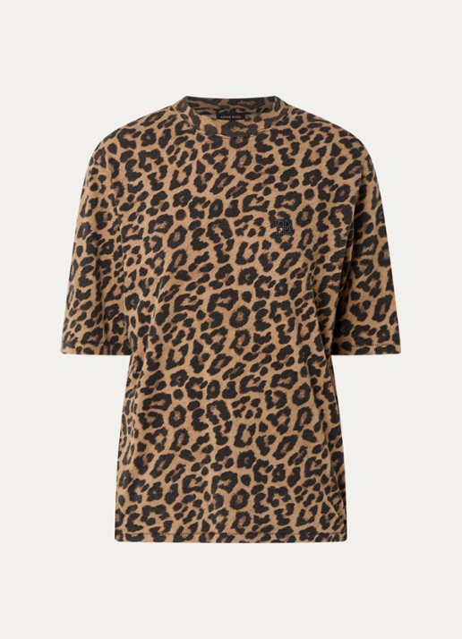Anine Bing Avi T-shirt met panterprint - voorkant bruin