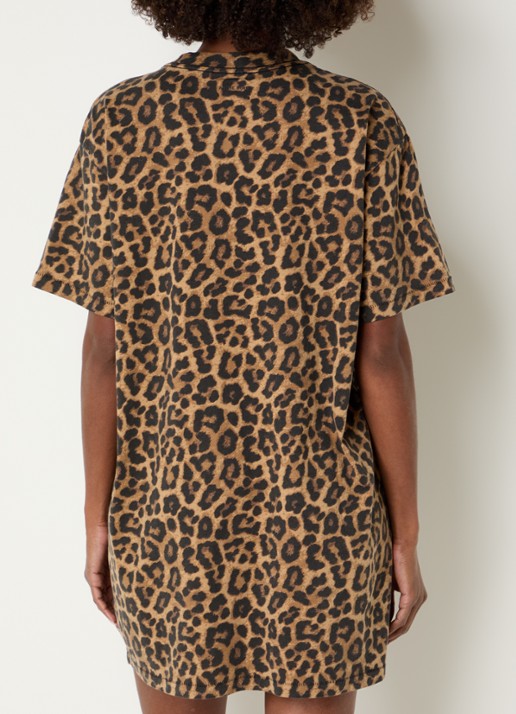 Anine Bing Beth mini T-shirt jurk met dierenprint - achterkant camel