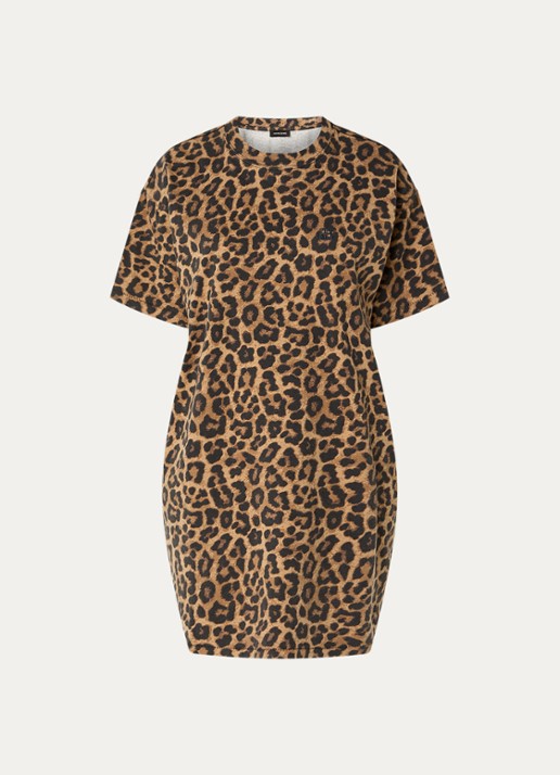 Anine Bing Beth mini T-shirt jurk met dierenprint - voorkant 3 camel