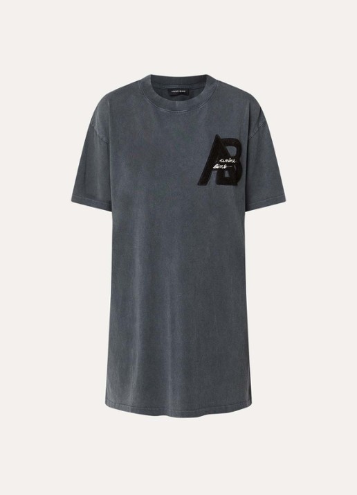 Anine Bing Beth mini T-shirt jurk met logoborduring - voorkant 3 donkergrijs