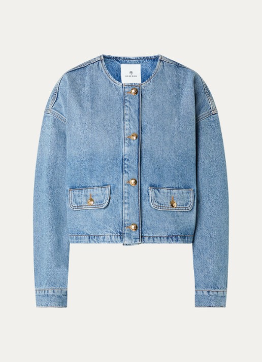 Anine Bing Blanche spijkerjas met klepzakken - voorkant indigo
