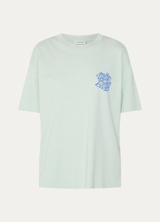 Anine Bing Cade T-shirt met print en logo  - voorkant 3 lichtgroen