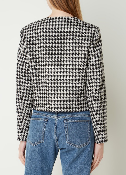 Anine Bing Cara cropped blazer van tweed met pied-de-poule dessin - achterkant 3 zwart