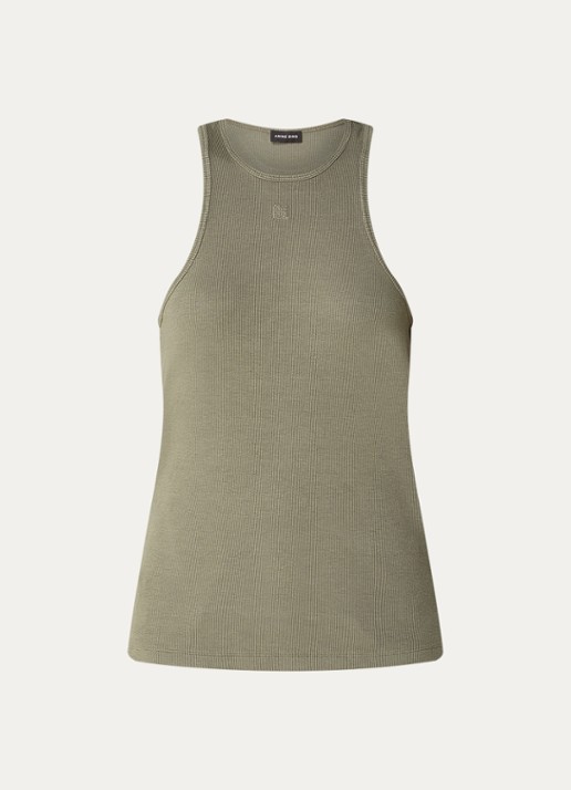 Anine Bing Cole tanktop met ribstructuur - voorkant olijfgroen