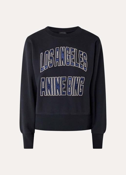 Anine Bing Harry sweater met logoborduring - voorkant 2 zwart