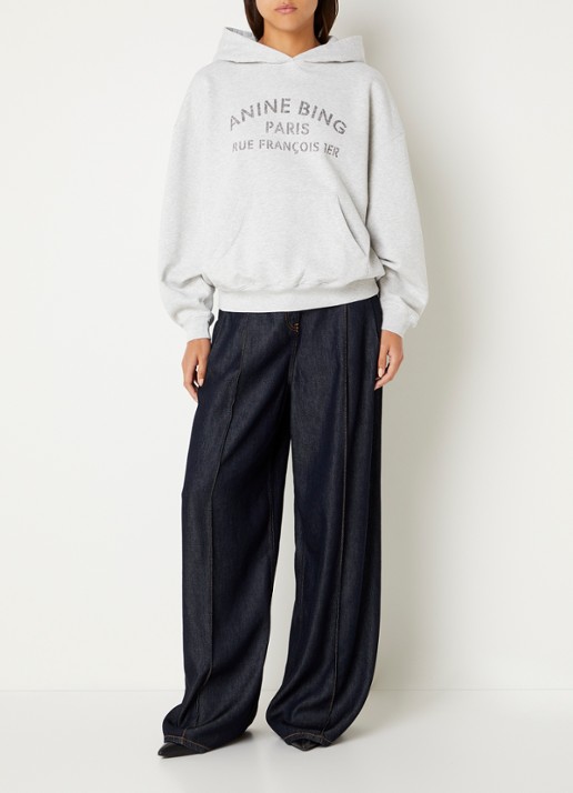 Anine Bing Harvey hoodie met logoprint - voorkant 2 grijsmele