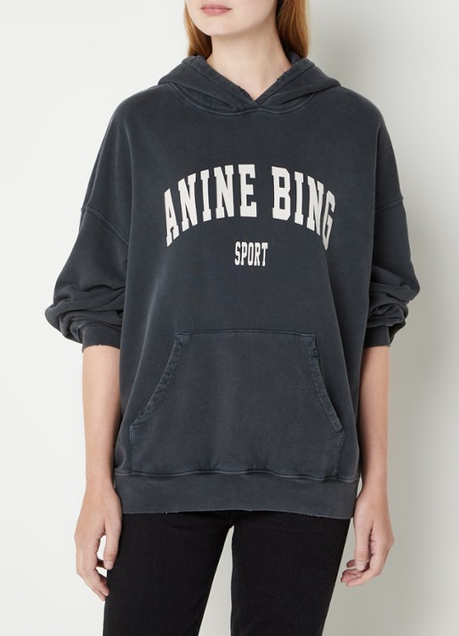 Anine Bing Harvey oversized hoodie van  katoen met logoprint - achterkant 3 grijs