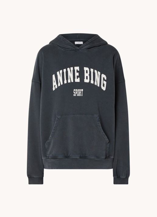 Anine Bing Harvey oversized hoodie van  katoen met logoprint - voorkant grijs