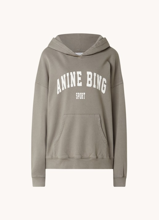 Anine Bing Harvey oversized hoodie van  katoen met logoprint - voorkant 3 groen