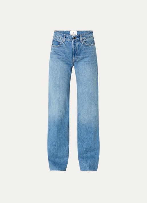 Anine Bing Hugh high waist straight leg jeans met medium wassing en steekzakken  - voorkant 4 indigo