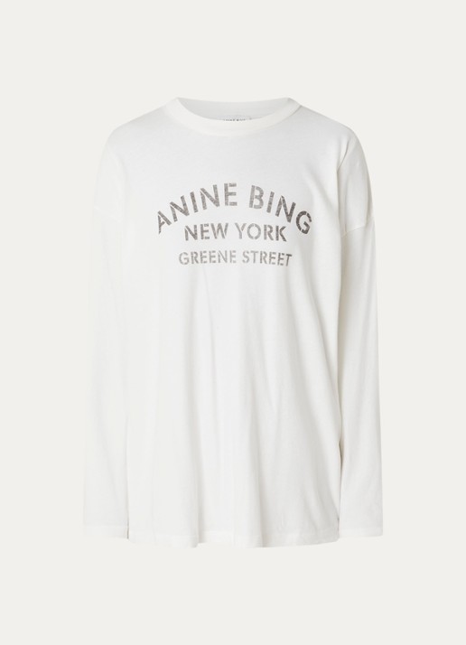 Anine Bing Ivan longsleeve met logoprint - voorkant 3 gebroken wit