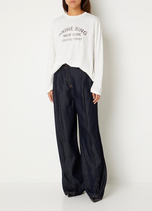 Anine Bing Ivan longsleeve met logoprint - voorkant 4 gebroken wit