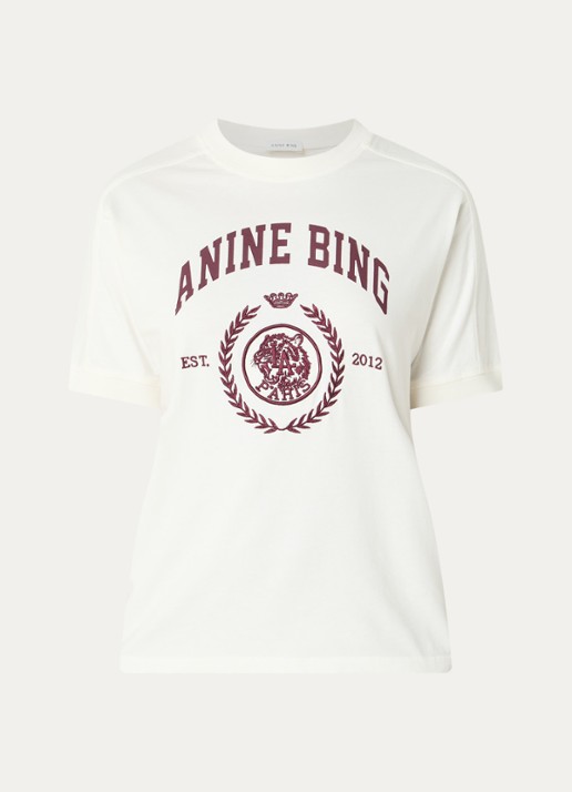 Anine Bing Jaylin T-shirt met print - voorkant 2 gebroken wit