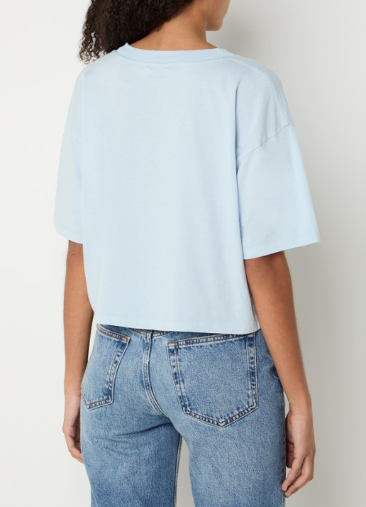 Anine Bing Johnny cropped T-shirt met logo - achterkant lichtblauw