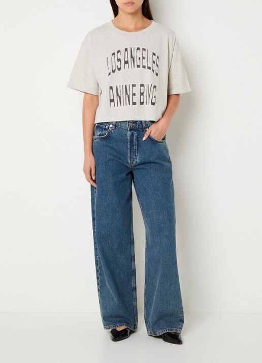 Anine Bing Johnny cropped T-shirt met logoprint  - voorkant 2 lichtgrijs