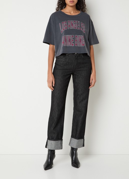 Anine Bing Johnny cropped T-shirt met logoprint - voorkant 2 antraciet