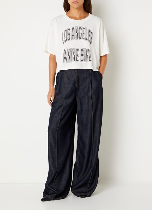 Anine Bing Johnny cropped T-shirt met logoprint - voorkant 2 gebroken wit
