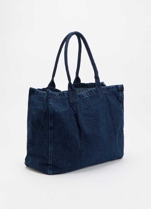 Anine Bing Leo schoudertas van denim met logo - achterkant indigo