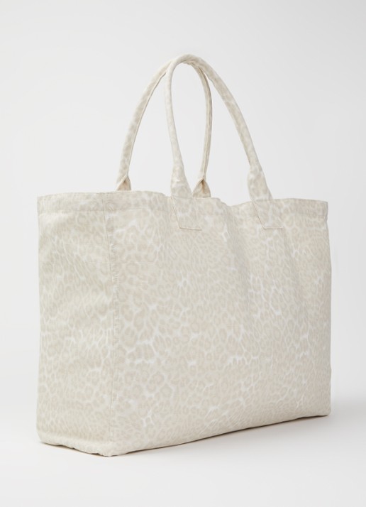 Anine Bing Leo shopper van canvas met panterprint - achterkant 5 beige