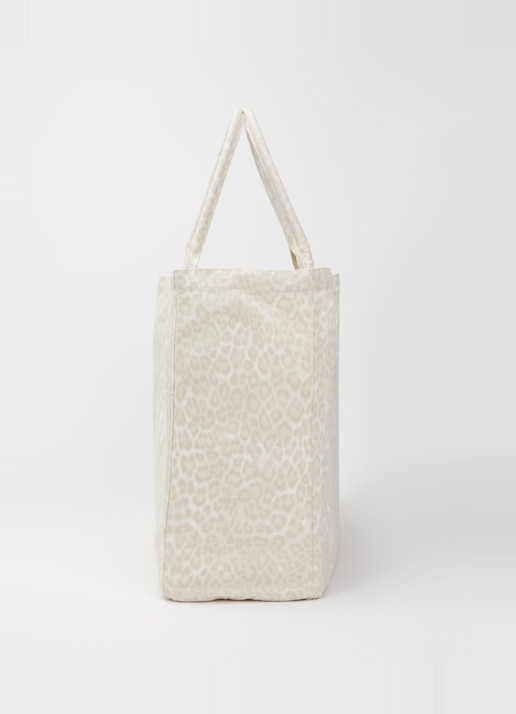 Anine Bing Leo shopper van canvas met panterprint - detail 2 beige
