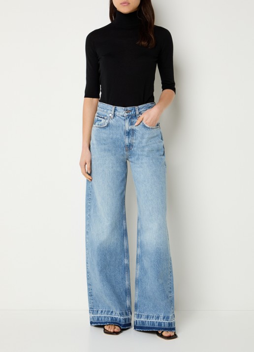 Anine Bing Lewis high waist flared fit jeans met medium wassing - voorkant 2 blauw