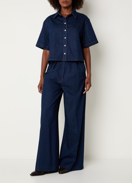 Anine Bing Lincoln blouse van denim - voorkant 2 indigo