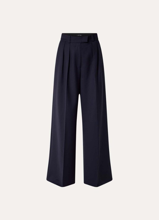 Anine Bing Lou high waist loose fit pantalon in wolblend met persplooi - voorkant 2 donkerblauw