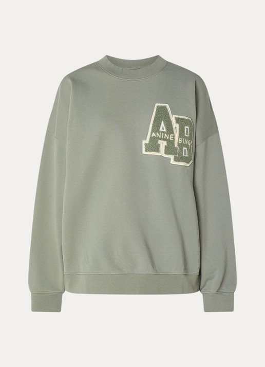 Anine Bing Miles oversized sweater met logoborduring - voorkant 3 olijfgroen