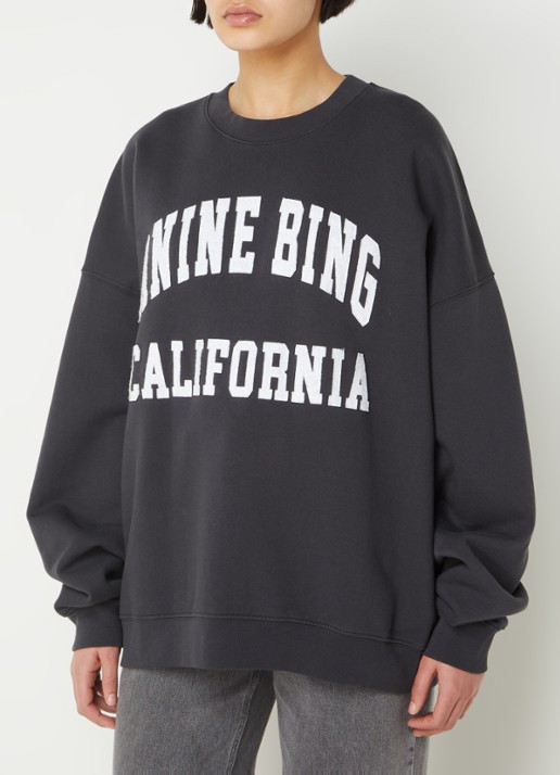 Anine Bing Miles oversized sweater met logoprint - detail 2 zwart