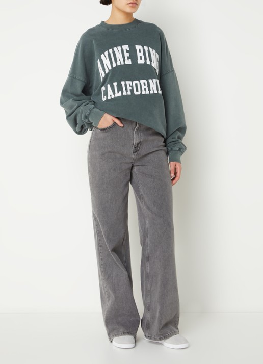 Anine Bing Miles oversized sweater met logoprint - voorkant 2 olijfgroen