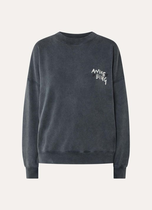 Anine Bing Miles sweater met logo- en backprint - voorkant antraciet