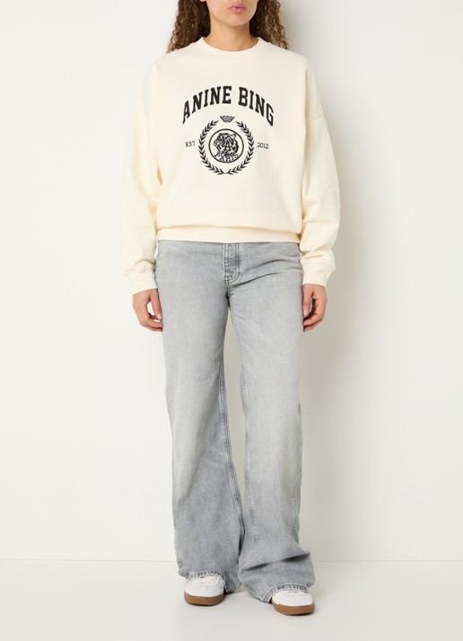 Anine Bing Miles sweater met logoprint - voorkant 2 gebroken wit