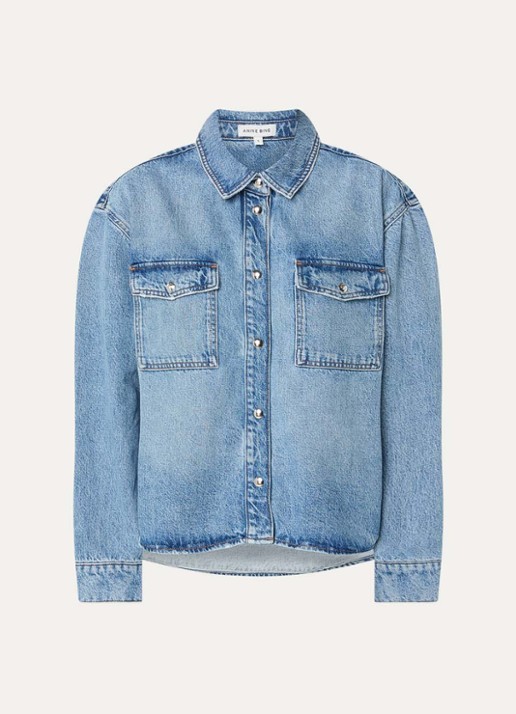 Anine Bing Paxton blouse van denim met borstzakken - voorkant 2 indigo