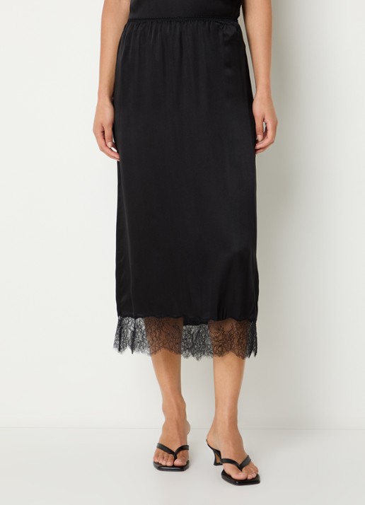 Anine Bing Shelby midi rok in zijdeblend met details van kant