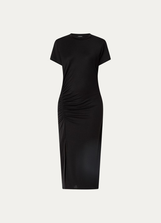 Anine Bing Vida midi jurk met plooidetail - voorkant 3 zwart