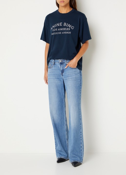 Anine Bing Wagner T-shirt met logoprint - voorkant 2 donkerblauw