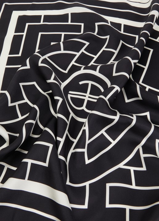 Anine Bing York sjaal van zijde met logoprint 60 x 60 cm - detail 2 zwart