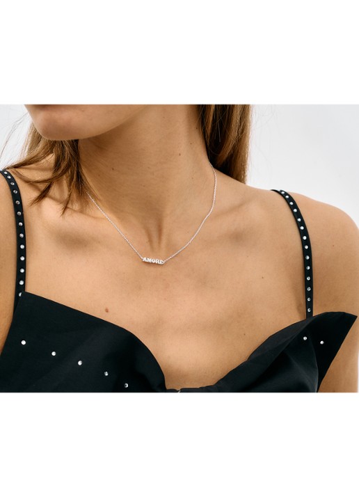 Anna + Nina Amore ketting met hanger  - achterkant 3 zilver