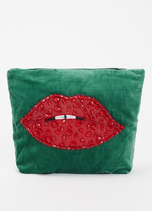 Anna + Nina Beaded Pout make-up tas met borduring en kralendecoratie