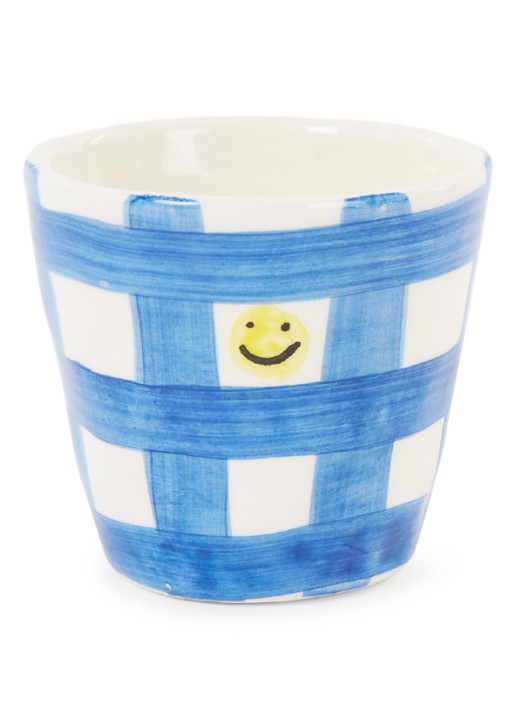 Anna + Nina Checkered Smiley espressokopje 10 cl - voorkant 2 blauw