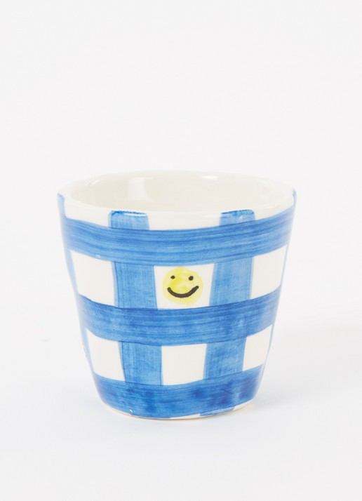 Anna + Nina Checkered Smiley espressokopje 10 cl - voorkant 3 blauw