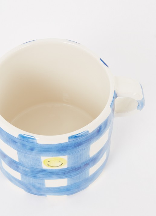 Anna + Nina Checkered Smiley mok 45 cl - detail 3 blauw